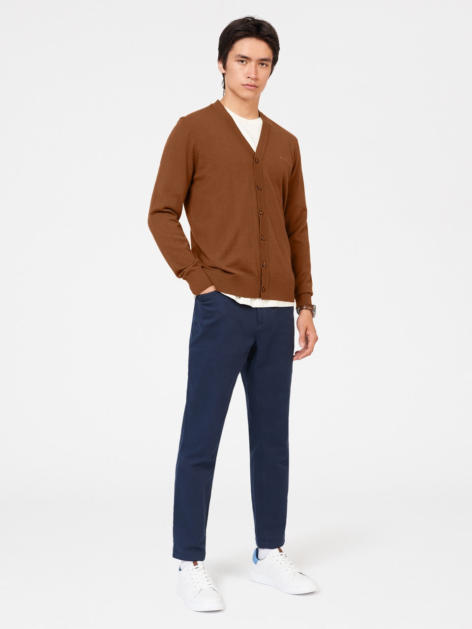 Knitwear Ben Sherman Signature Merino Cardigan Marron | MUV-30161316